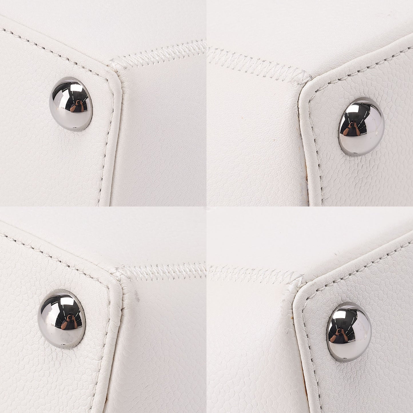 CHANEL Caviar Skin Chocolate Bar Logo Handbag White Silver-Tone Hardware, Pre-Owned