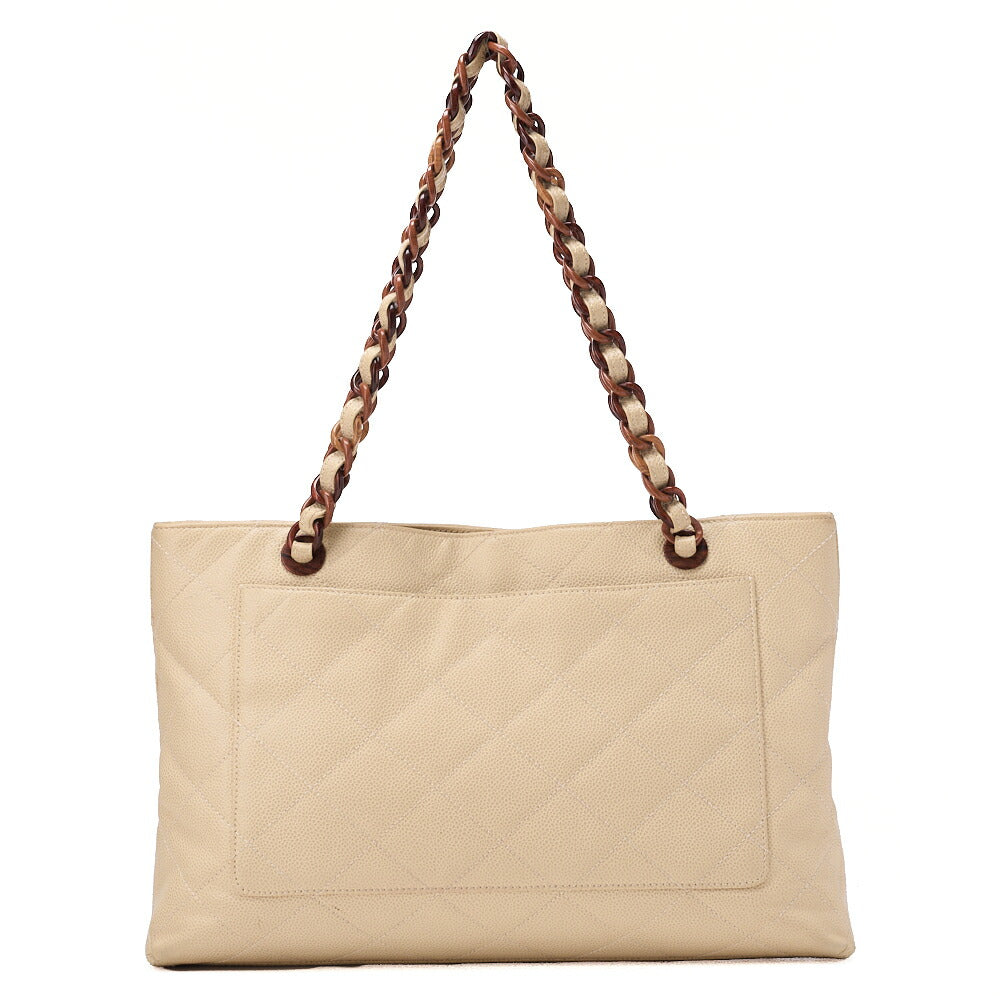 CHANEL Caviar Skin Tortoise Wood Chain Tote Bag Beige Gold-Tone Hardware, Pre-Owned