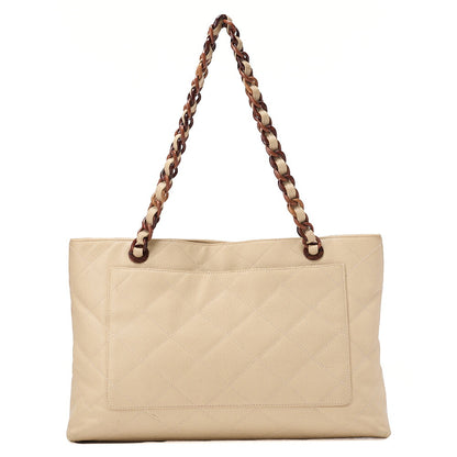 CHANEL Caviar Skin Tortoise Wood Chain Tote Bag Beige Gold-Tone Hardware, Pre-Owned