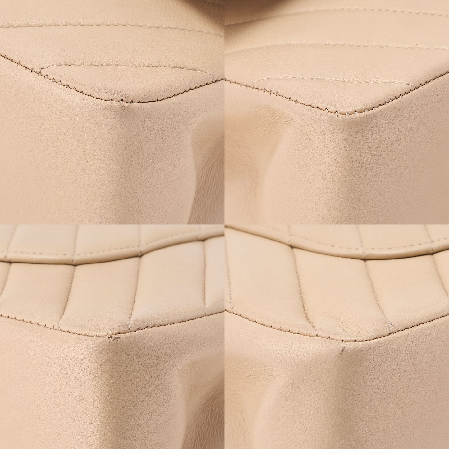 CHANEL Lambskin V Stitch W Flap 25cm Chain Shoulder Beige Gold-Tone Hardware, Pre-Owned