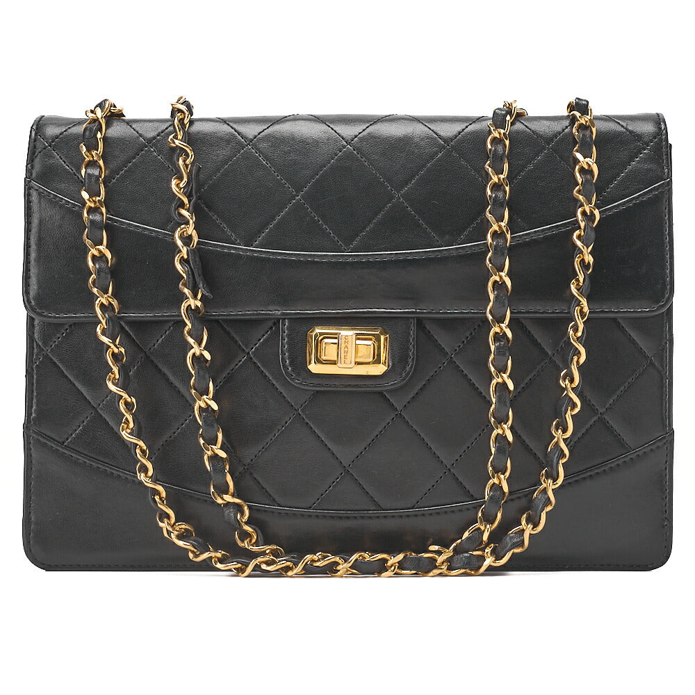 CHANEL Chain Shoulder Bag Matelasse 2.55 Turnlock Black Lambskin Gold-Tone Hardware, Pre-Owned