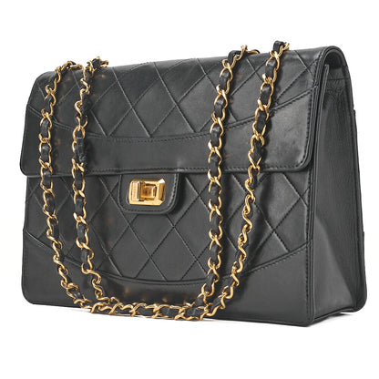 CHANEL Chain Shoulder Bag Matelasse 2.55 Turnlock Black Lambskin Gold-Tone Hardware, Pre-Owned