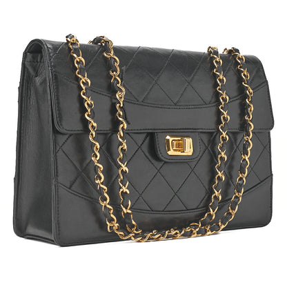 CHANEL Chain Shoulder Bag Matelasse 2.55 Turnlock Black Lambskin Gold-Tone Hardware, Pre-Owned