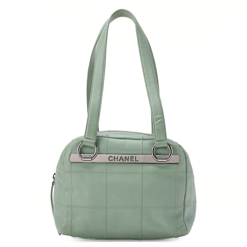 CHANEL Tote Bag Chocolate Bar Logo Caviar Skin Mint Silver-Tone Hardware, Pre-Owned