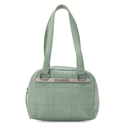 CHANEL Tote Bag Chocolate Bar Logo Caviar Skin Mint Silver-Tone Hardware, Pre-Owned