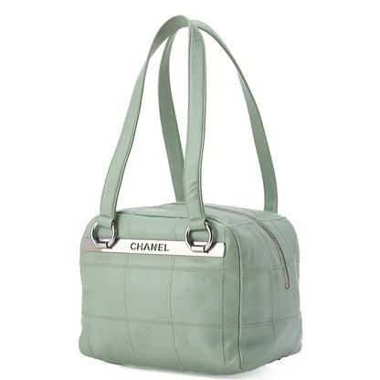 CHANEL Tote Bag Chocolate Bar Logo Caviar Skin Mint Silver-Tone Hardware, Pre-Owned