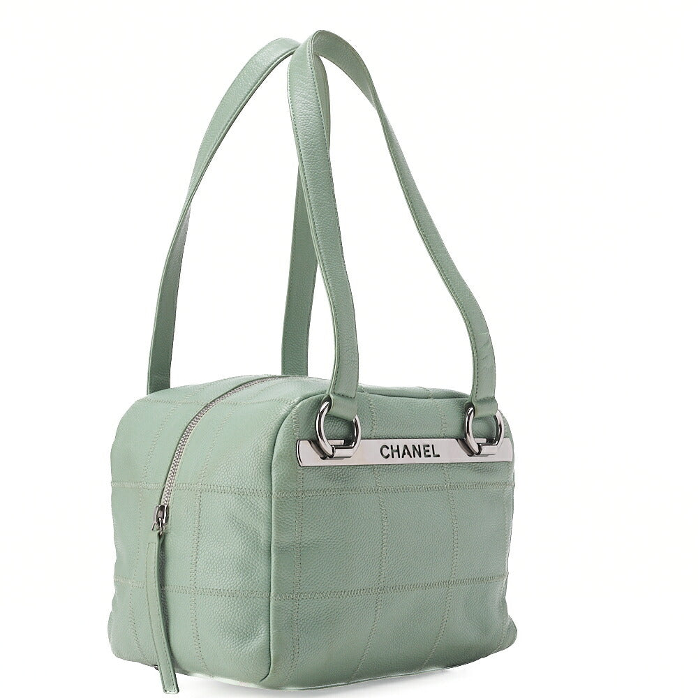 CHANEL Tote Bag Chocolate Bar Logo Caviar Skin Mint Silver-Tone Hardware, Pre-Owned