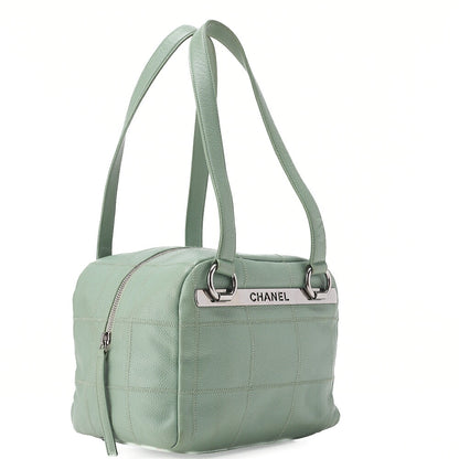 CHANEL Tote Bag Chocolate Bar Logo Caviar Skin Mint Silver-Tone Hardware, Pre-Owned