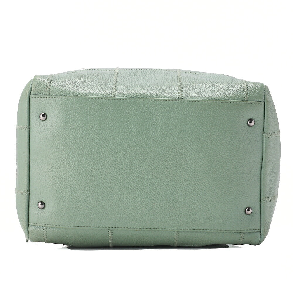 CHANEL Tote Bag Chocolate Bar Logo Caviar Skin Mint Silver-Tone Hardware, Pre-Owned