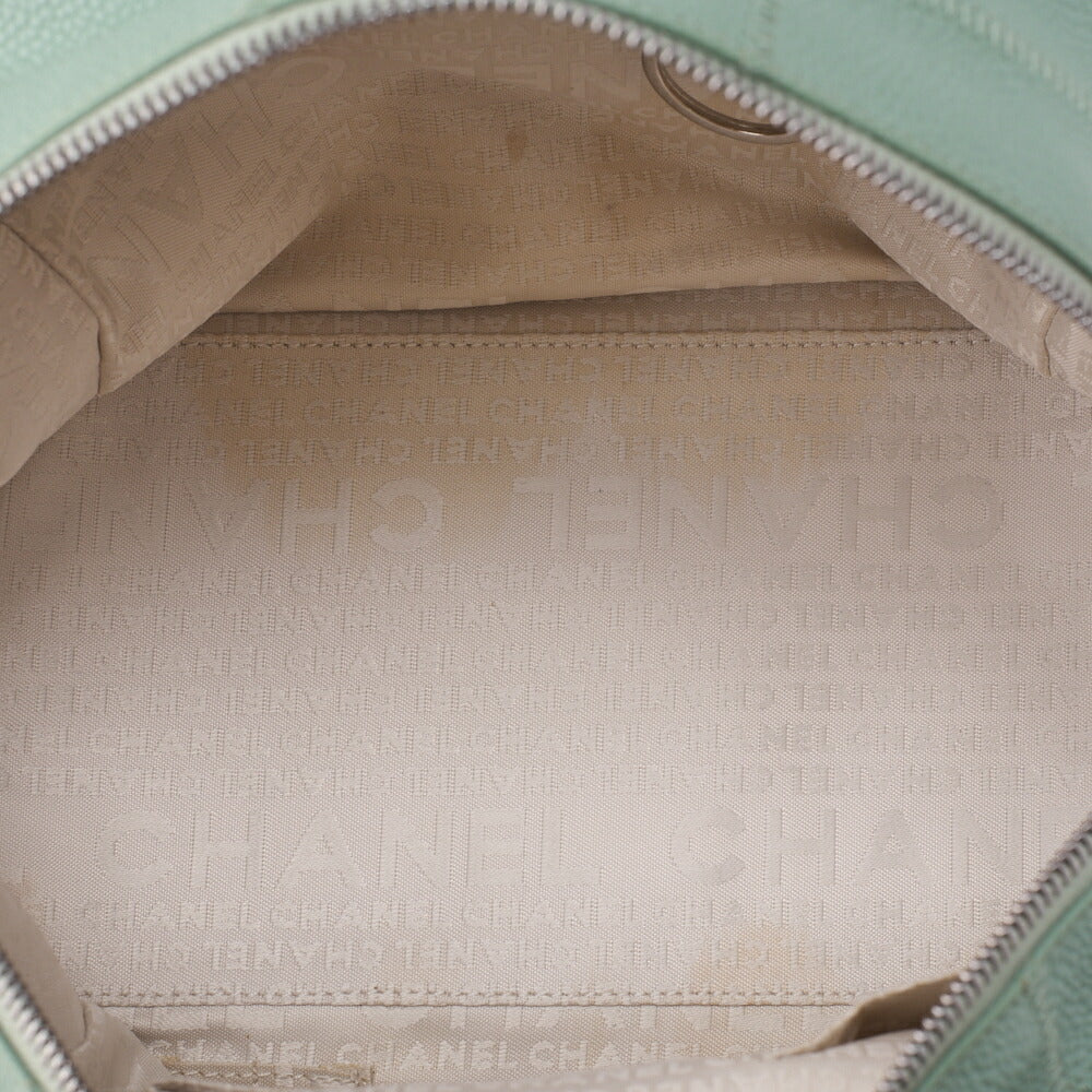 CHANEL Tote Bag Chocolate Bar Logo Caviar Skin Mint Silver-Tone Hardware, Pre-Owned