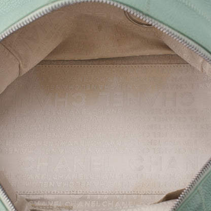 CHANEL Tote Bag Chocolate Bar Logo Caviar Skin Mint Silver-Tone Hardware, Pre-Owned