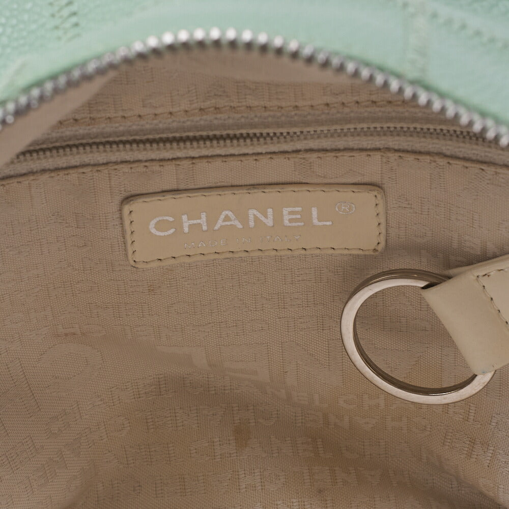 CHANEL Tote Bag Chocolate Bar Logo Caviar Skin Mint Silver-Tone Hardware, Pre-Owned