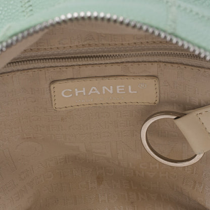 CHANEL Tote Bag Chocolate Bar Logo Caviar Skin Mint Silver-Tone Hardware, Pre-Owned