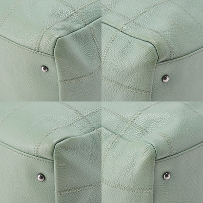 CHANEL Tote Bag Chocolate Bar Logo Caviar Skin Mint Silver-Tone Hardware, Pre-Owned