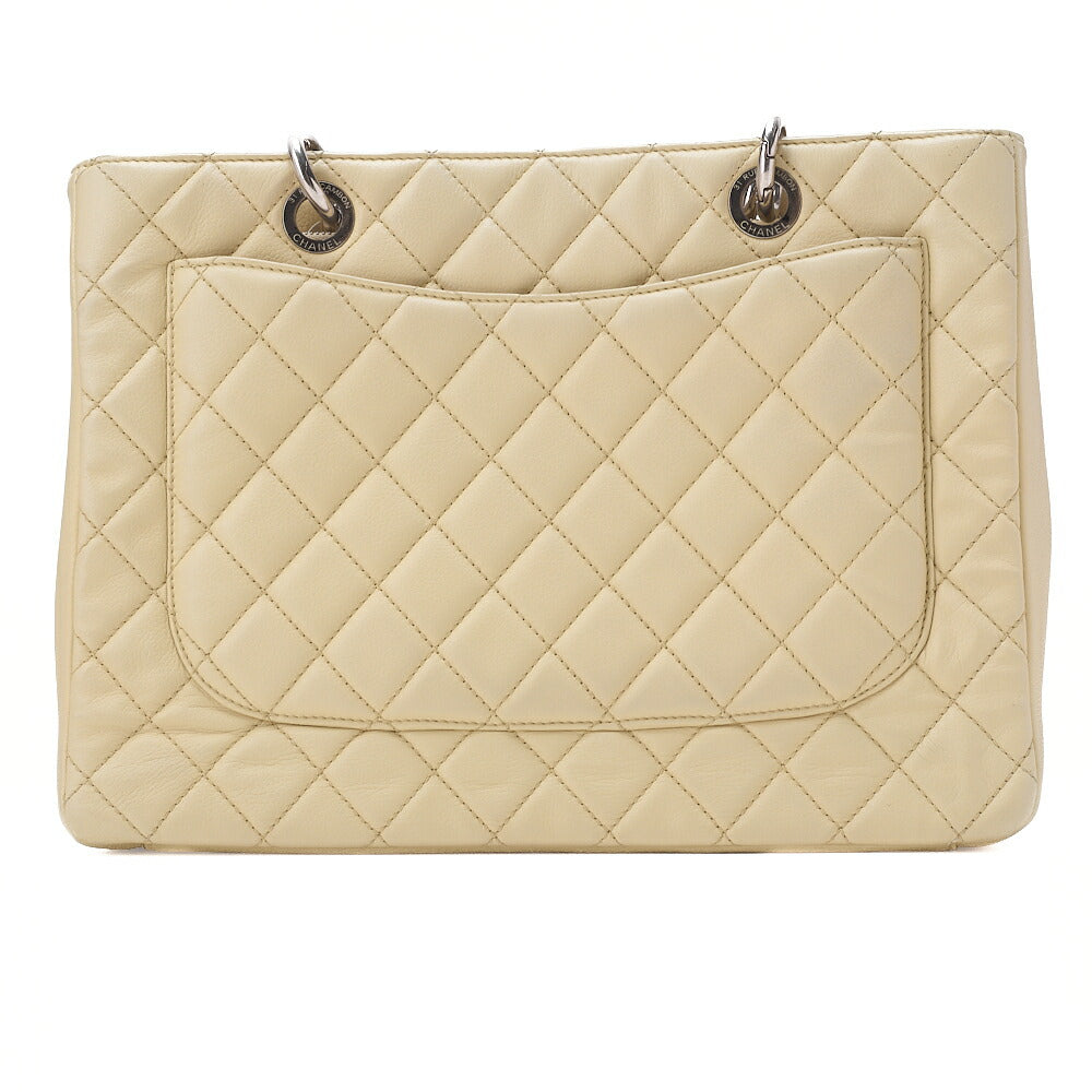 CHANEL Caviar Skin Coco Mark GST Tote Bag Double Chain Tote Beige Silver-Tone Hardware, Pre-Owned