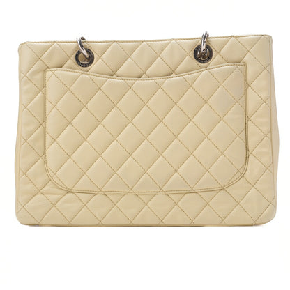 CHANEL Caviar Skin Coco Mark GST Tote Bag Double Chain Tote Beige Silver-Tone Hardware, Pre-Owned