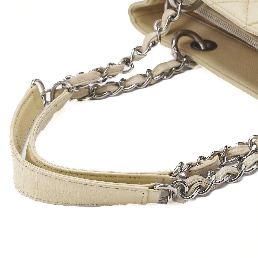 CHANEL Caviar Skin Coco Mark GST Tote Bag Double Chain Tote Beige Silver-Tone Hardware, Pre-Owned