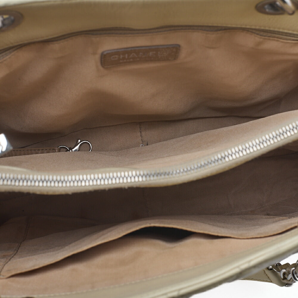 CHANEL Caviar Skin Coco Mark GST Tote Bag Double Chain Tote Beige Silver-Tone Hardware, Pre-Owned