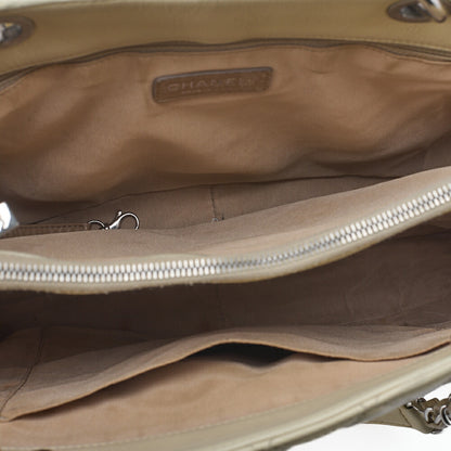 CHANEL Caviar Skin Coco Mark GST Tote Bag Double Chain Tote Beige Silver-Tone Hardware, Pre-Owned