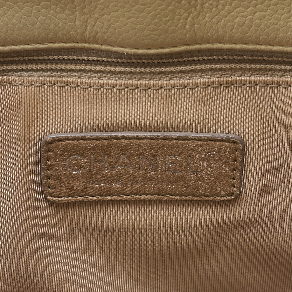 CHANEL Caviar Skin Coco Mark GST Tote Bag Double Chain Tote Beige Silver-Tone Hardware, Pre-Owned