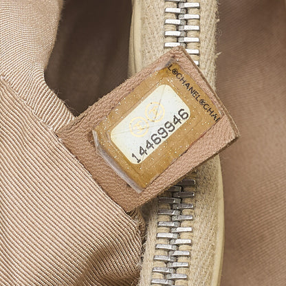 CHANEL Caviar Skin Coco Mark GST Tote Bag Double Chain Tote Beige Silver-Tone Hardware, Pre-Owned