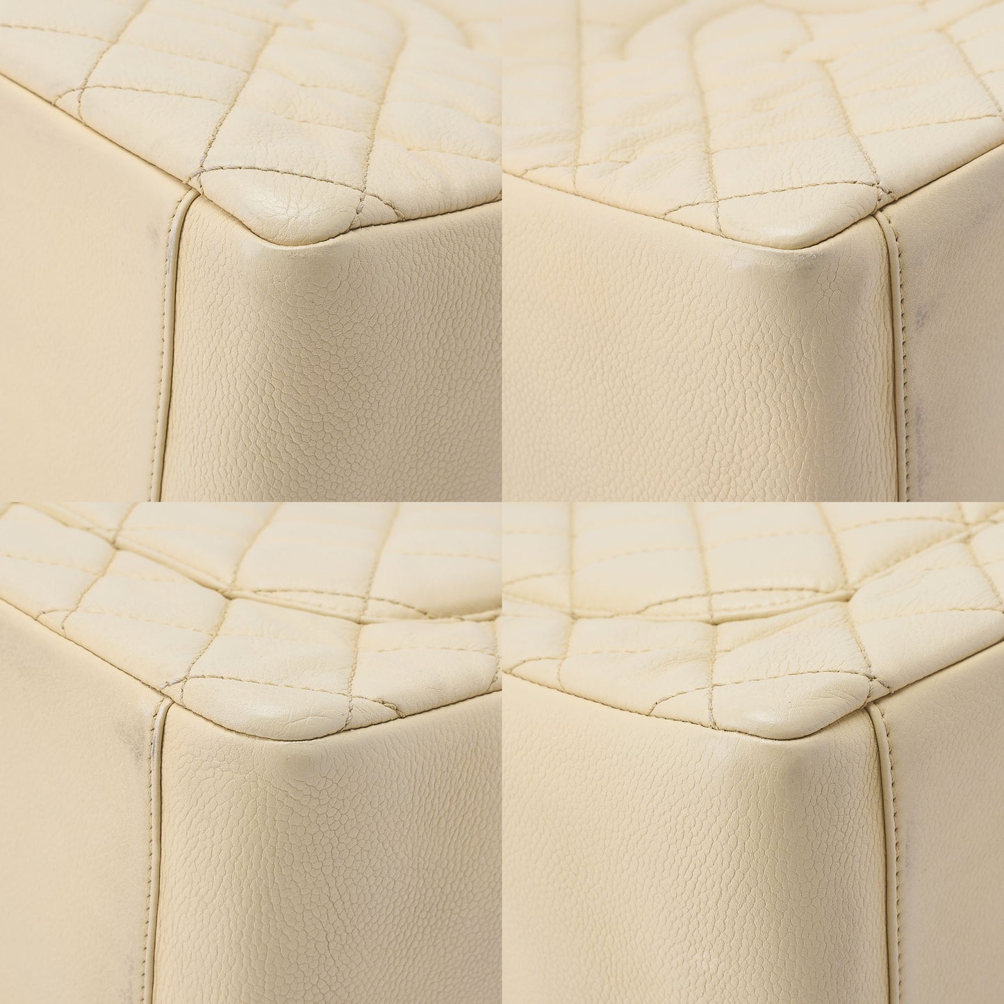 CHANEL Caviar Skin Coco Mark GST Tote Bag Double Chain Tote Beige Silver-Tone Hardware, Pre-Owned