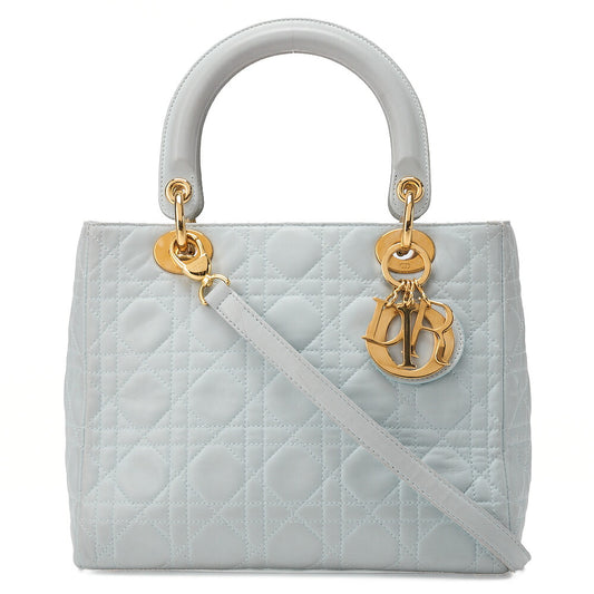 Dior Lady Dior Canage Handbag Lambskin Light Blue Gold-Tone Hardware, Pre-Owned