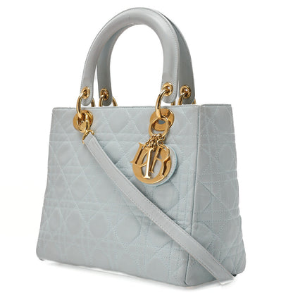 Dior Lady Dior Canage Handbag Lambskin Light Blue Gold-Tone Hardware, Pre-Owned