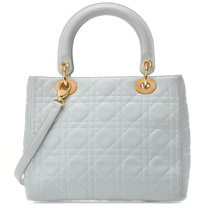 Dior Lady Dior Canage Handbag Lambskin Light Blue Gold-Tone Hardware, Pre-Owned