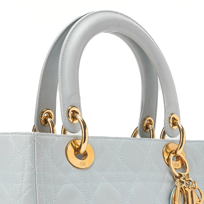 Dior Lady Dior Canage Handbag Lambskin Light Blue Gold-Tone Hardware, Pre-Owned