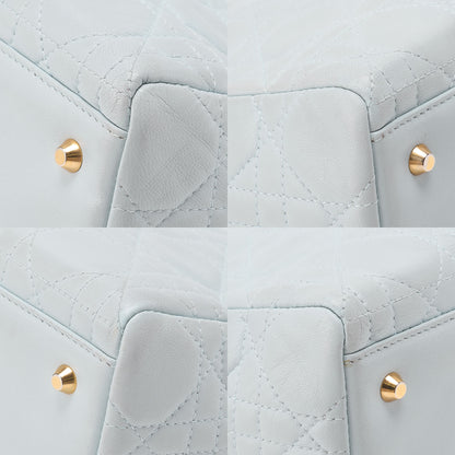 Dior Lady Dior Canage Handbag Lambskin Light Blue Gold-Tone Hardware, Pre-Owned