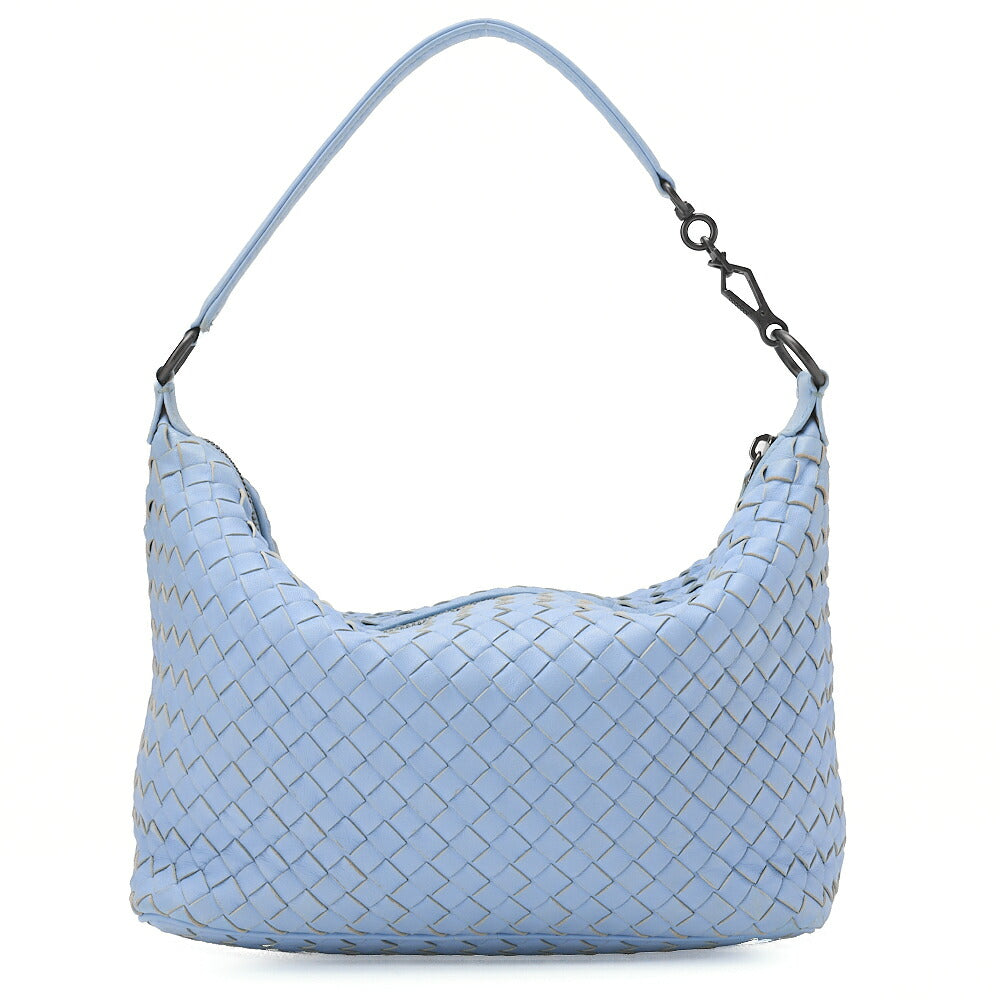 BOTTEGA VENETA Intrecciato Lambskin One Shoulder Back Light Blue Black-Tone Hardware, Pre-Owned