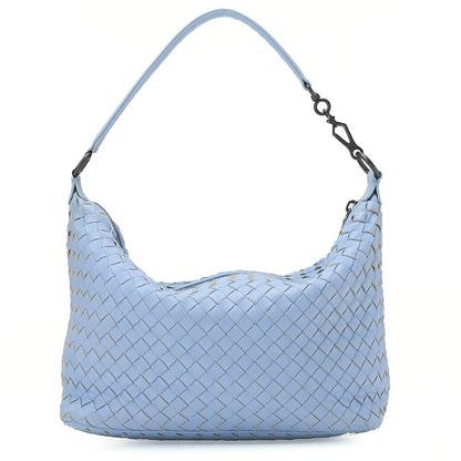 BOTTEGA VENETA Intrecciato Lambskin One Shoulder Back Light Blue Black-Tone Hardware, Pre-Owned