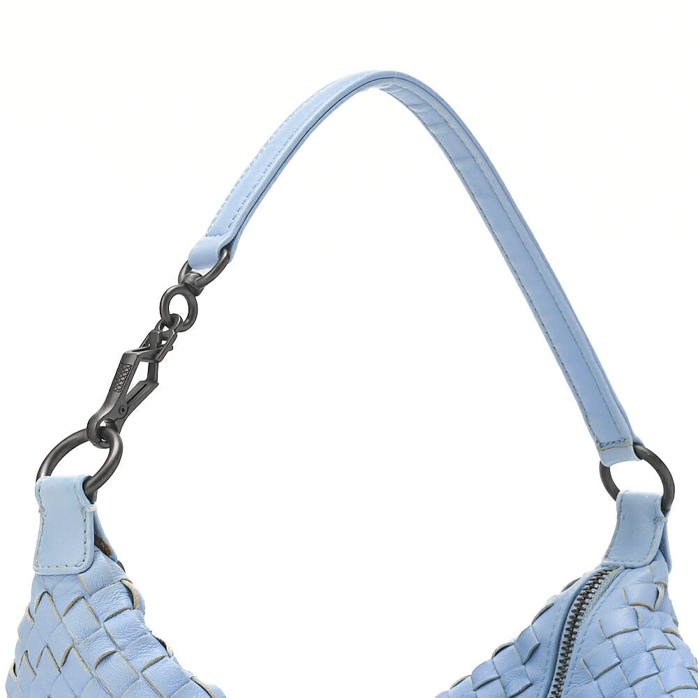 BOTTEGA VENETA Intrecciato Lambskin One Shoulder Back Light Blue Black-Tone Hardware, Pre-Owned