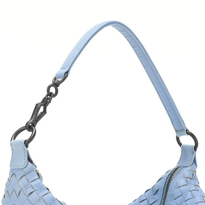 BOTTEGA VENETA Intrecciato Lambskin One Shoulder Back Light Blue Black-Tone Hardware, Pre-Owned