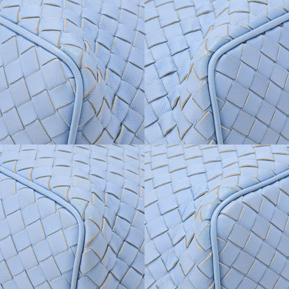 BOTTEGA VENETA Intrecciato Lambskin One Shoulder Back Light Blue Black-Tone Hardware, Pre-Owned