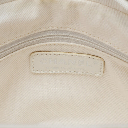 CHANEL Caviar Skin Matelasse Cocomark Handbag Boston Bag White Silver-Tone Hardware, Pre-Owned