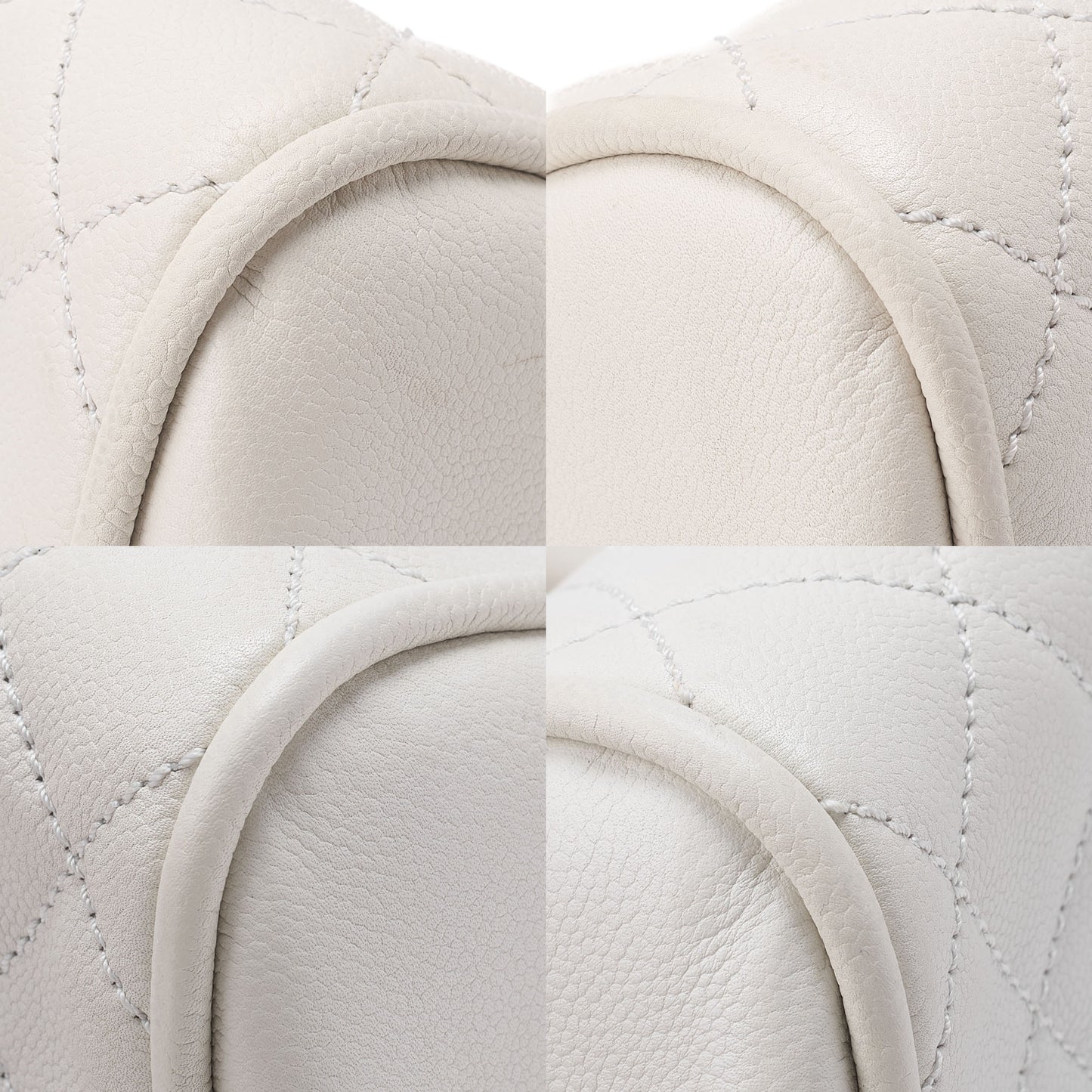 CHANEL Caviar Skin Matelasse Cocomark Handbag Boston Bag White Silver-Tone Hardware, Pre-Owned
