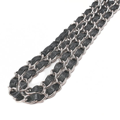 CHANEL Caviar Skin Deca Matelasse 30cm Double Flap Chain Shoulder Bag Black Silver-Tone Hardware, Pre-Owned