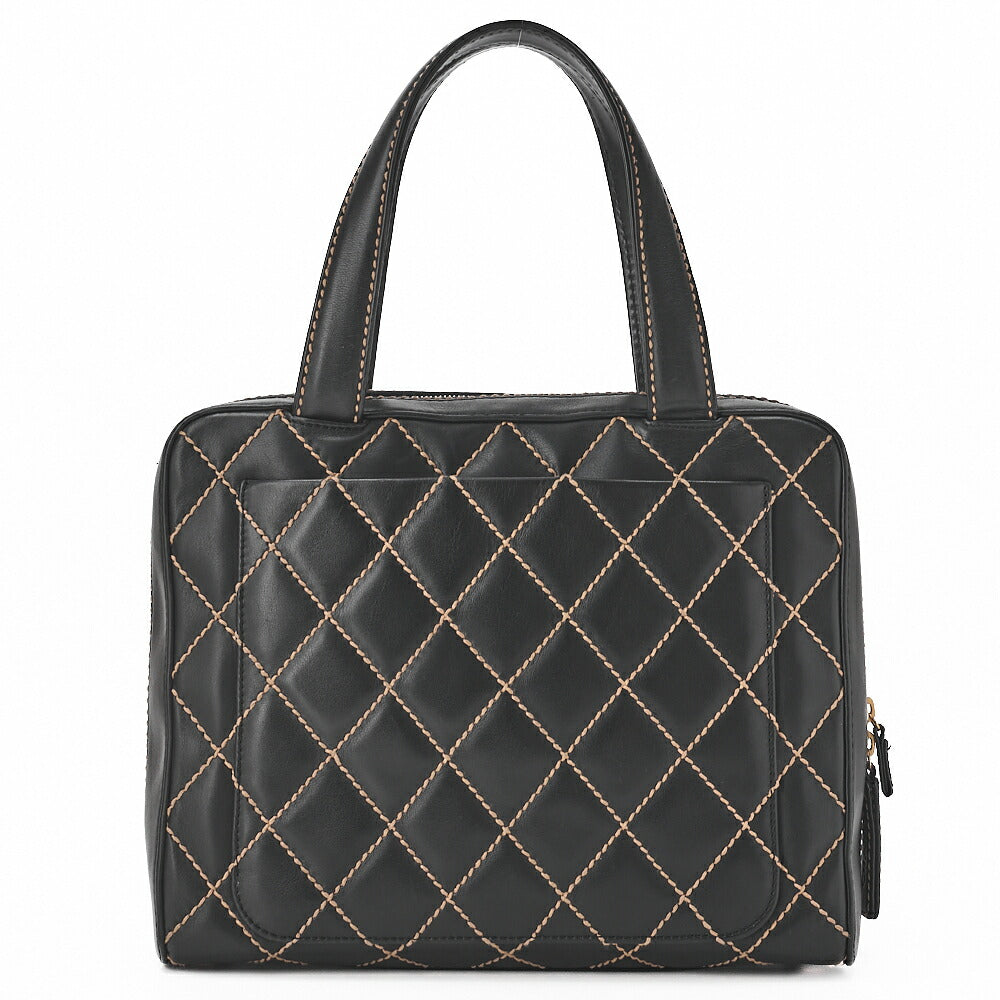 CHANEL Coco Mark Wild Stitch Handbag Calfskin Black Gold-Tone Hardware, Pre-Owned