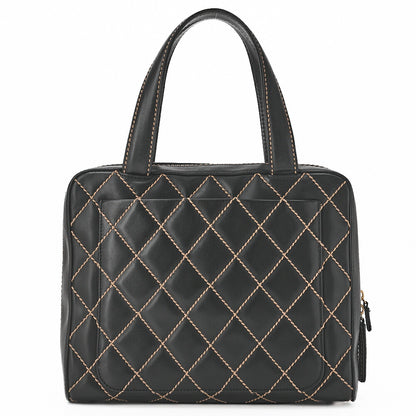 CHANEL Coco Mark Wild Stitch Handbag Calfskin Black Gold-Tone Hardware, Pre-Owned