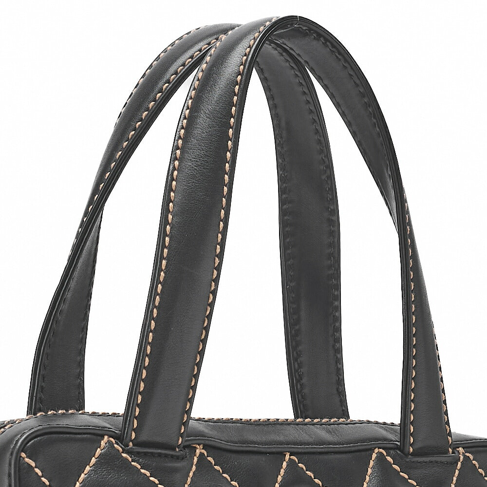 CHANEL Coco Mark Wild Stitch Handbag Calfskin Black Gold-Tone Hardware, Pre-Owned