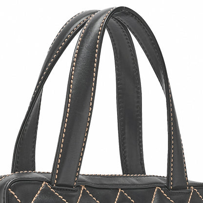 CHANEL Coco Mark Wild Stitch Handbag Calfskin Black Gold-Tone Hardware, Pre-Owned