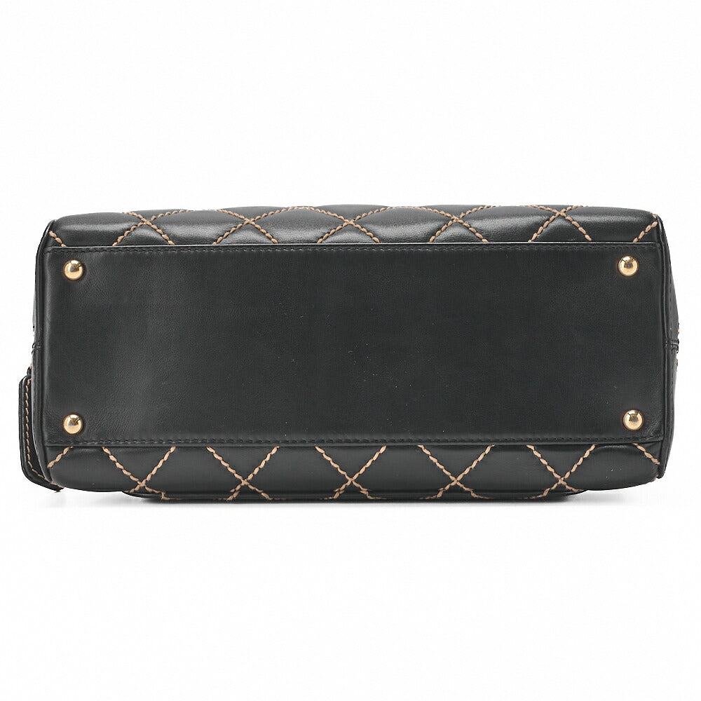 CHANEL Coco Mark Wild Stitch Handbag Calfskin Black Gold-Tone Hardware, Pre-Owned