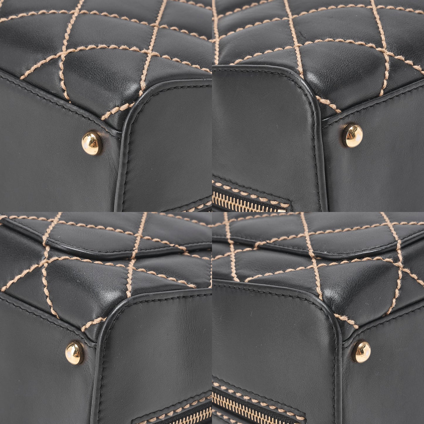 CHANEL Coco Mark Wild Stitch Handbag Calfskin Black Gold-Tone Hardware, Pre-Owned