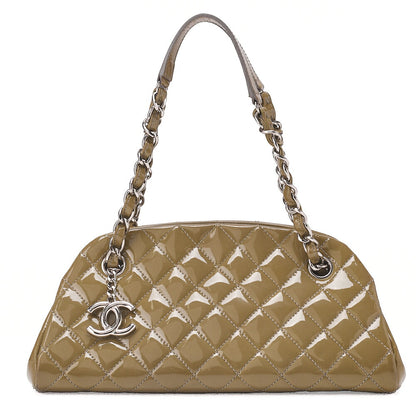 CHANEL Enamel Matelasse Boring Chain Shoulder Khaki Silver-Tone Hardware, Pre-Owned