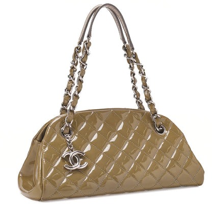 CHANEL Enamel Matelasse Boring Chain Shoulder Khaki Silver-Tone Hardware, Pre-Owned