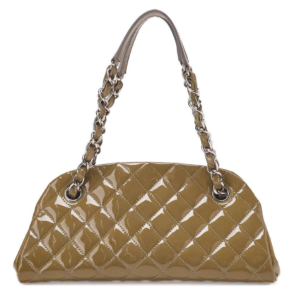 CHANEL Enamel Matelasse Boring Chain Shoulder Khaki Silver-Tone Hardware, Pre-Owned