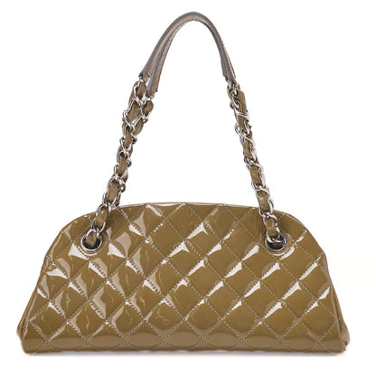 CHANEL Enamel Matelasse Boring Chain Shoulder Khaki Silver-Tone Hardware, Pre-Owned