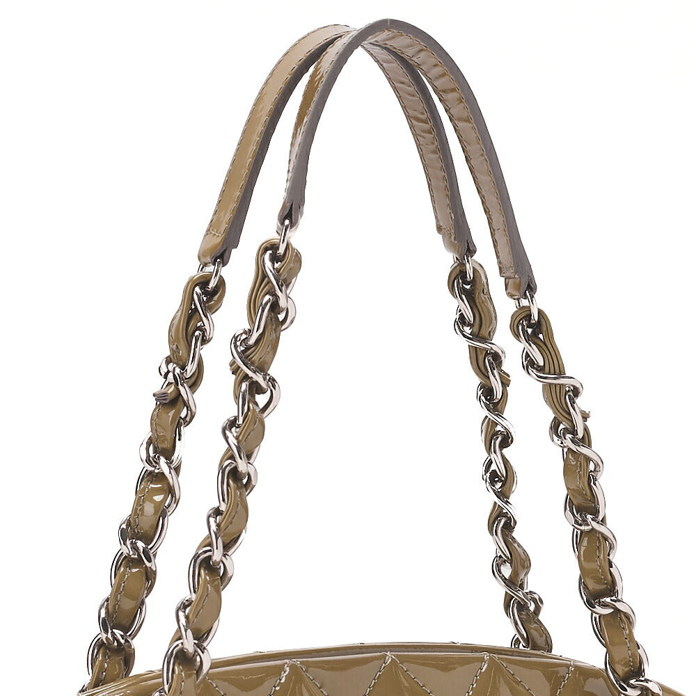 CHANEL Enamel Matelasse Boring Chain Shoulder Khaki Silver-Tone Hardware, Pre-Owned